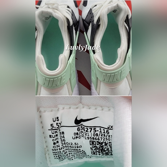 NIKE Big Kids Huarache Run Shoe White Black Mint Size 5.5Y - Picture 6 of 9